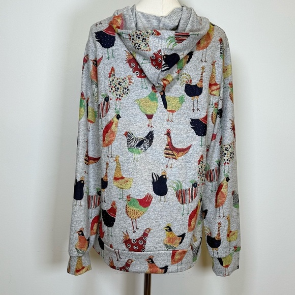 L.A. Soul Colorful Chicken Print Pullover Hoodie Soft Cozy Women’s Size Medium - Picture 4 of 11